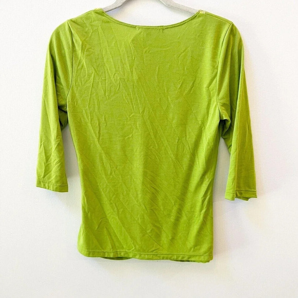 Vintage Y2K NWT Lime Green Sequin Top Women’s Large 3/4 Sleeve Ruched Gold - Picture 6 of 7